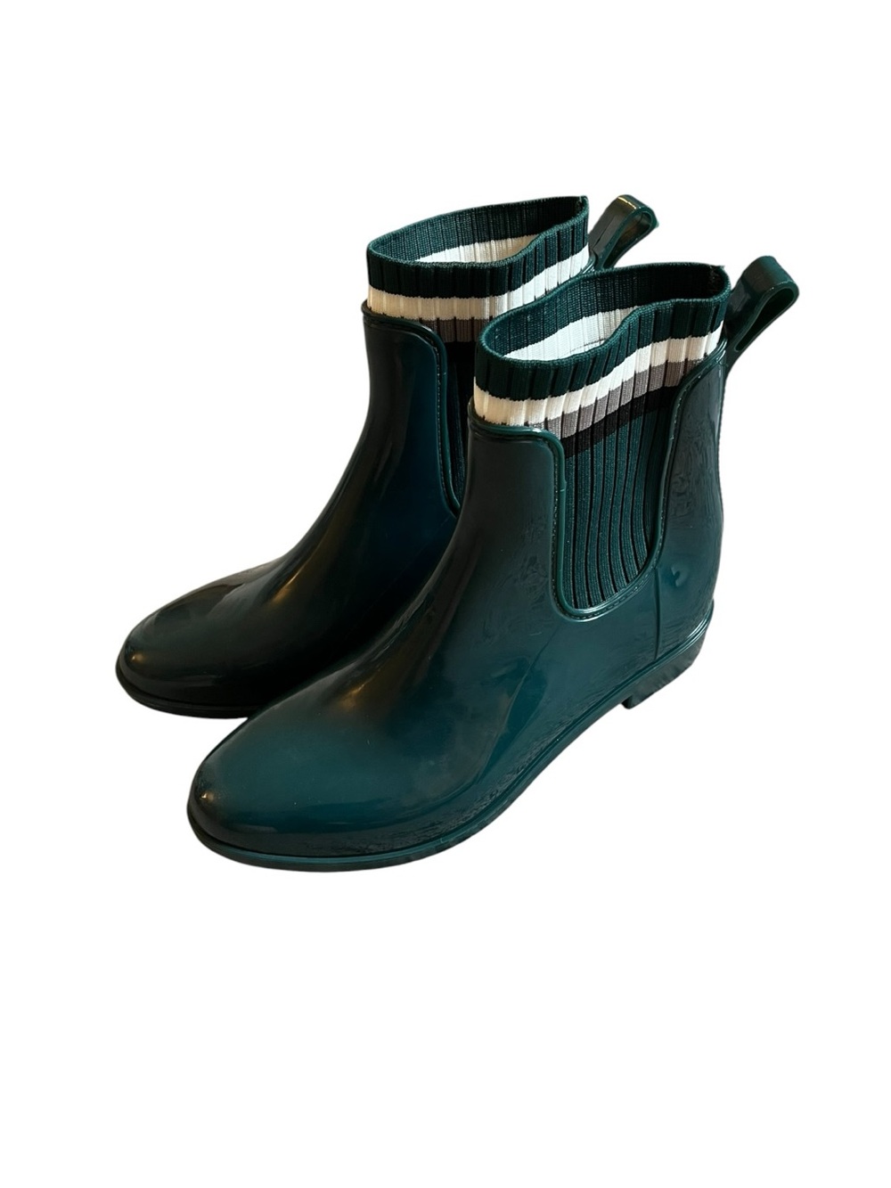 Serra‎ Womens Chelsea Ankle Rain Boots Glossy Green Striped Size 9 825071